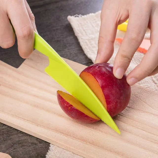 Alt view image 5 of 7 - JOVITEC 8 Pcs Kid Cooking Kitchen Knife Set, Plastic Serrated Edges Children's Safe Chef Nylon Knives for Cutting Fruit Bread Cake Salad Lettuce Kids Cooking Supply(Multi Colors Square Knife)
