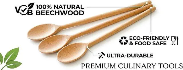 Alt view image 4 of 7 - 3-Piece Wooden Spoons for Cooking & Baking, 12-Inch European Beechwood Mixing Spoons, Sourdough Bread Baking Tools, Heat-Resistant Wood Kitchen Utensils, Nonstick Safe, Housewarming Gift