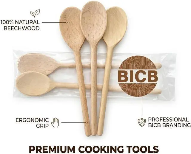 Alt view image 6 of 7 - 3-Piece Wooden Spoons for Cooking & Baking, 12-Inch European Beechwood Mixing Spoons, Sourdough Bread Baking Tools, Heat-Resistant Wood Kitchen Utensils, Nonstick Safe, Housewarming Gift