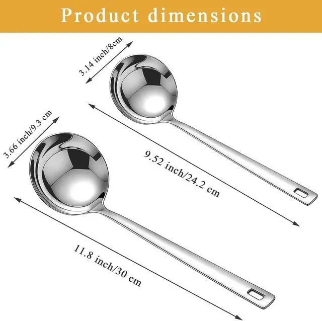 Alt view image 2 of 7 - Kyraton 2 Piece Soup Ladle Set, 11.8" Large & 9.6" Small Stainless Steel Ladles, One-Piece Ergonomic Cooking Spoons, Dishwasher Safe Heavy Duty Serving Utensils for Home Kitchen Soup Sauce Noodle