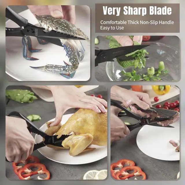 Alt view image 3 of 7 - Kitchen Scissors All Purpose, Extra Sharp Kitchen Shears with Knife Sharpener & Sheath, Solid & Durable Stainless Steel Scissors with ANTI-RUST Black Titanium Plated, Dishwasher Safe Black
