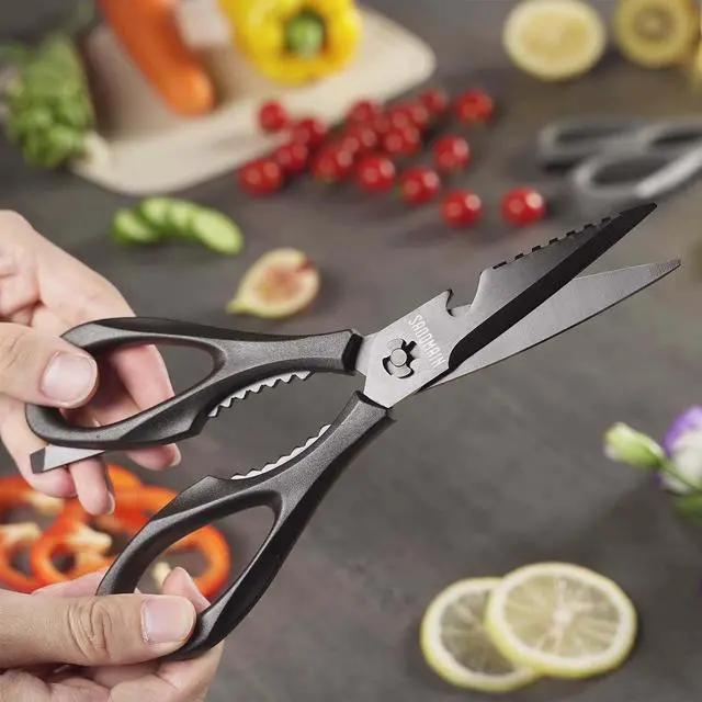 Alt view image 2 of 7 - Kitchen Scissors All Purpose, Extra Sharp Kitchen Shears with Knife Sharpener & Sheath, Solid & Durable Stainless Steel Scissors with ANTI-RUST Black Titanium Plated, Dishwasher Safe Black