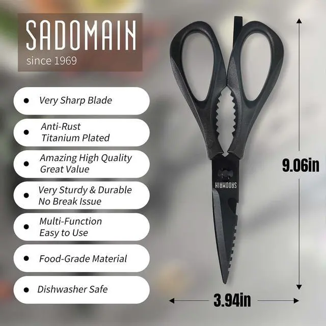 Alt view image 4 of 7 - Kitchen Scissors All Purpose, Extra Sharp Kitchen Shears with Knife Sharpener & Sheath, Solid & Durable Stainless Steel Scissors with ANTI-RUST Black Titanium Plated, Dishwasher Safe Black