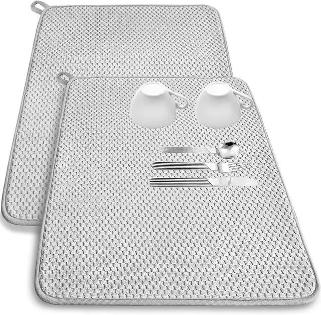 Main image of 2 Pack Microfiber Dish Drying Mat,24x17" Large Size Highly Absorbent Dish Drainer Mat,Kitchen Counter Quick Dry Pads for Under Sink,Coffee Rack(Gray)