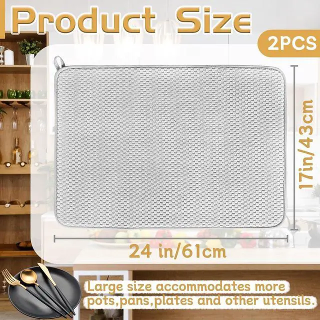 Alt view image 2 of 7 - 2 Pack Microfiber Dish Drying Mat,24x17" Large Size Highly Absorbent Dish Drainer Mat,Kitchen Counter Quick Dry Pads for Under Sink,Coffee Rack(Gray)