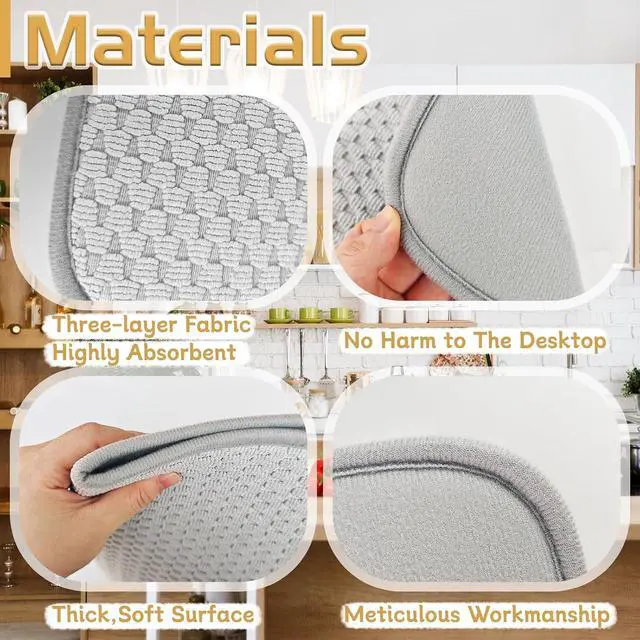 Alt view image 3 of 7 - 2 Pack Microfiber Dish Drying Mat,24x17" Large Size Highly Absorbent Dish Drainer Mat,Kitchen Counter Quick Dry Pads for Under Sink,Coffee Rack(Gray)