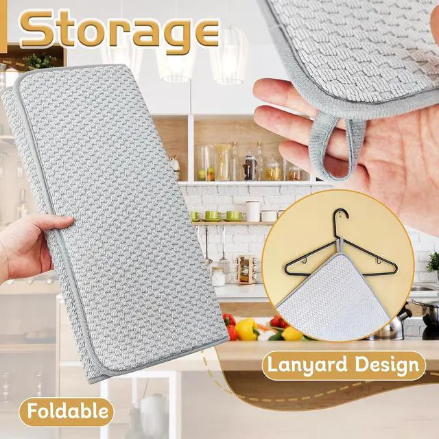 Alt view image 4 of 7 - 2 Pack Microfiber Dish Drying Mat,24x17" Large Size Highly Absorbent Dish Drainer Mat,Kitchen Counter Quick Dry Pads for Under Sink,Coffee Rack(Gray)