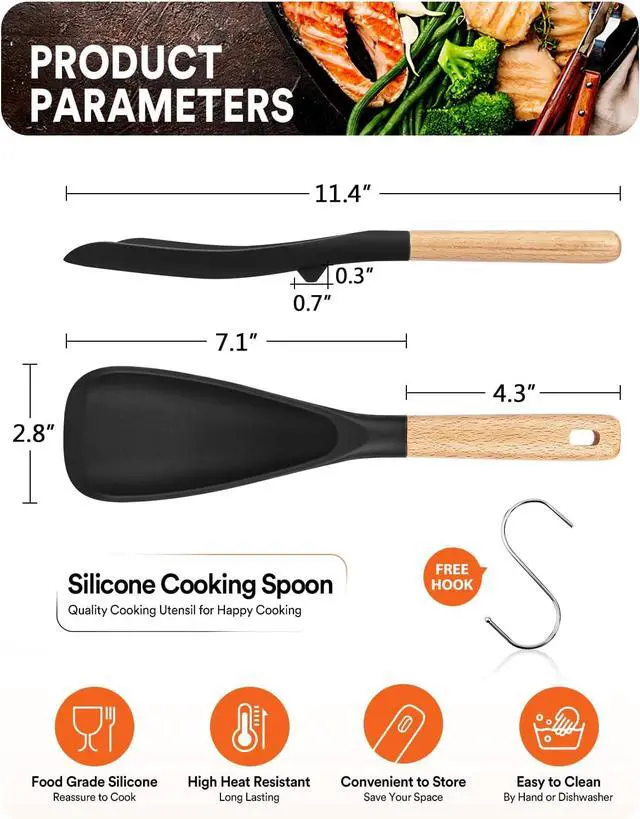 Alt view image 2 of 7 - Badiano Silicone Cooking Spoon for Nonstick Cookware, Multi-function,11.4in