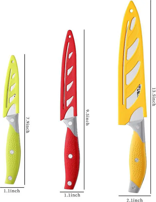 Alt view image 2 of 7 - VITUER Chef Knife, 3PCS Kitchen Knife, Multicolor Stainless Steel Sharp Chef Knife Set (3Pack, Yellow, Red, Green)