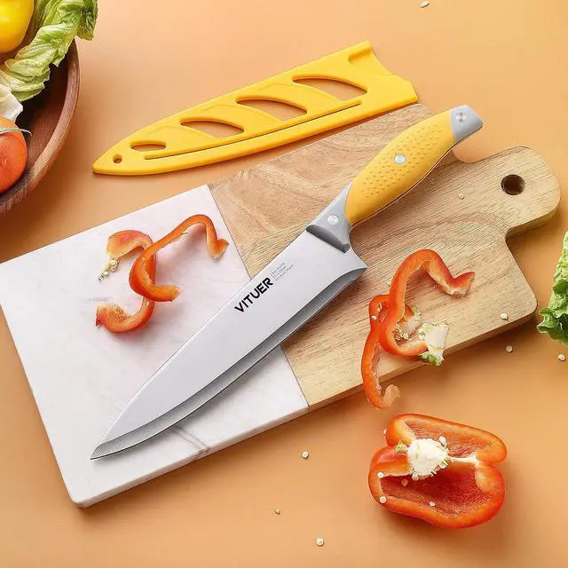 Alt view image 3 of 7 - VITUER Chef Knife, 3PCS Kitchen Knife, Multicolor Stainless Steel Sharp Chef Knife Set (3Pack, Yellow, Red, Green)
