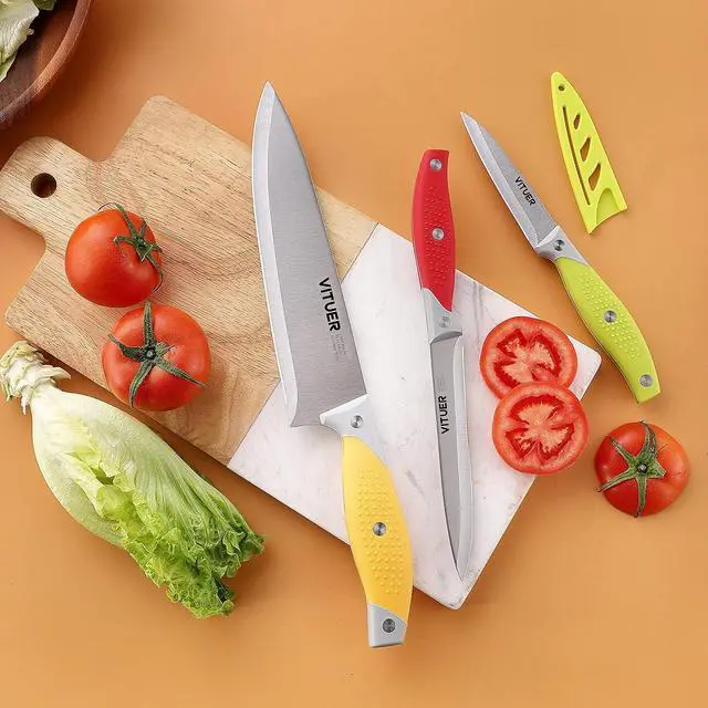 Alt view image 5 of 7 - VITUER Chef Knife, 3PCS Kitchen Knife, Multicolor Stainless Steel Sharp Chef Knife Set (3Pack, Yellow, Red, Green)