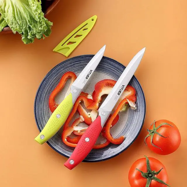 Alt view image 6 of 7 - VITUER Chef Knife, 3PCS Kitchen Knife, Multicolor Stainless Steel Sharp Chef Knife Set (3Pack, Yellow, Red, Green)