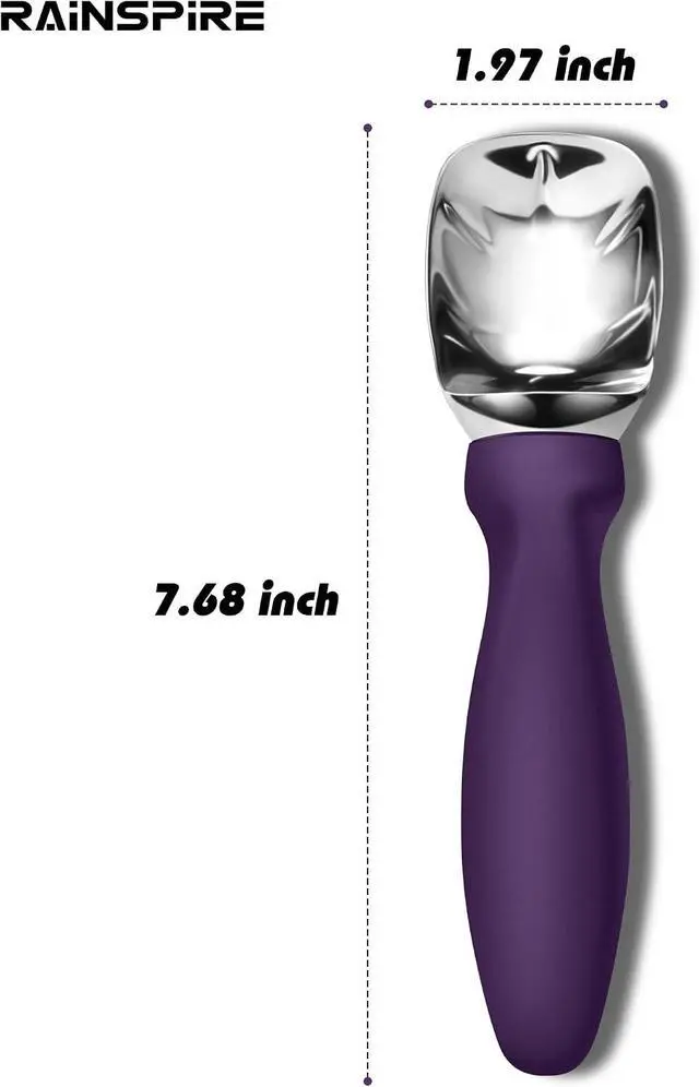 Alt view image 2 of 6 - Rainspire Ice Cream Scoop Stainless Steel with Comfortable Handle, Ice Cream Scooper Heavy Duty, Ice Cream Spade Great for Spooning Frozen Hard Gelato and Sorbet, Cookie Dough, Melon, Purple