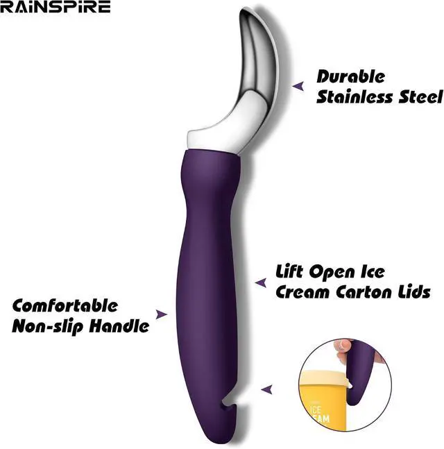 Alt view image 3 of 6 - Rainspire Ice Cream Scoop Stainless Steel with Comfortable Handle, Ice Cream Scooper Heavy Duty, Ice Cream Spade Great for Spooning Frozen Hard Gelato and Sorbet, Cookie Dough, Melon, Purple