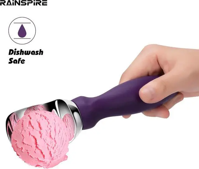 Alt view image 5 of 6 - Rainspire Ice Cream Scoop Stainless Steel with Comfortable Handle, Ice Cream Scooper Heavy Duty, Ice Cream Spade Great for Spooning Frozen Hard Gelato and Sorbet, Cookie Dough, Melon, Purple