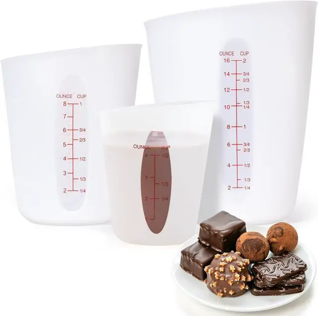 Main image of Food-Grade Silicone Cups for Melting Chocolate, 3Pcs BPA Free Silicone Measuring Cups with 1/2Cup/1Cup/2Cup Capacity, Reusable Baking Supplies for DIY Chocolate Molds