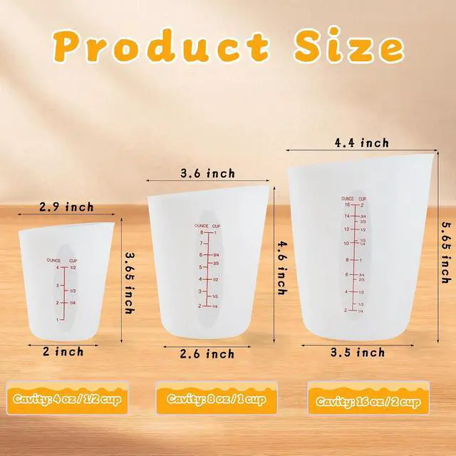 Alt view image 2 of 7 - Food-Grade Silicone Cups for Melting Chocolate, 3Pcs BPA Free Silicone Measuring Cups with 1/2Cup/1Cup/2Cup Capacity, Reusable Baking Supplies for DIY Chocolate Molds