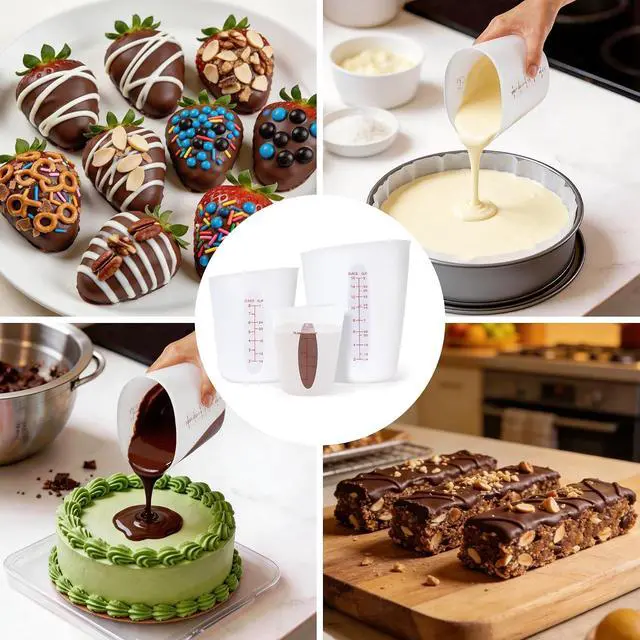 Alt view image 4 of 7 - Food-Grade Silicone Cups for Melting Chocolate, 3Pcs BPA Free Silicone Measuring Cups with 1/2Cup/1Cup/2Cup Capacity, Reusable Baking Supplies for DIY Chocolate Molds