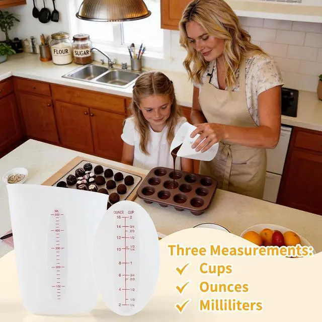 Alt view image 5 of 7 - Food-Grade Silicone Cups for Melting Chocolate, 3Pcs BPA Free Silicone Measuring Cups with 1/2Cup/1Cup/2Cup Capacity, Reusable Baking Supplies for DIY Chocolate Molds