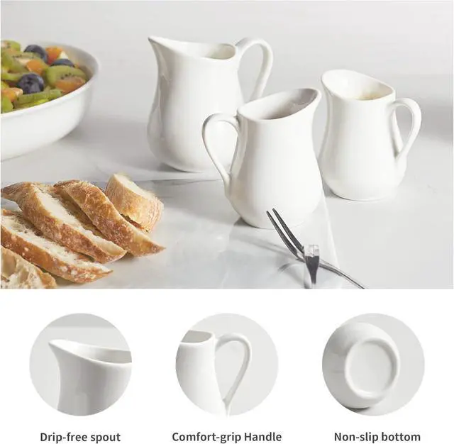 Alt view image 4 of 7 - Gurygo 2 Pack 4 Oz Classic White Ceramic Small Creamer Pitcher with Handle- Fine Porcelain Small Milk Pitcher - Ceramic Creamer Container for Coffee Milk Sauces Salad, Microwave & Freezer Safe