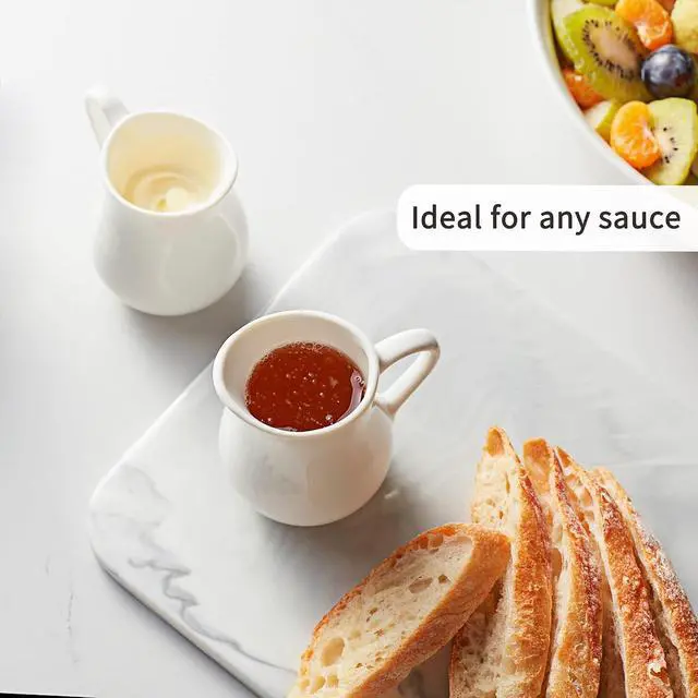 Alt view image 7 of 7 - Gurygo 2 Pack 4 Oz Classic White Ceramic Small Creamer Pitcher with Handle- Fine Porcelain Small Milk Pitcher - Ceramic Creamer Container for Coffee Milk Sauces Salad, Microwave & Freezer Safe