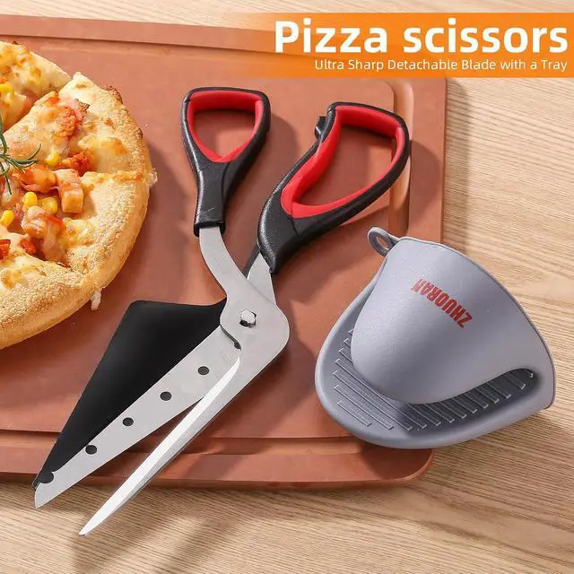 Alt view image 3 of 6 - Pizza Scissors, Pizza Cutter with Shovel, Food-Grade Sharp Stainless Steel Blade and Soft Grip Handle, Multifunctional Kitchen Scissors, 27cm (black)