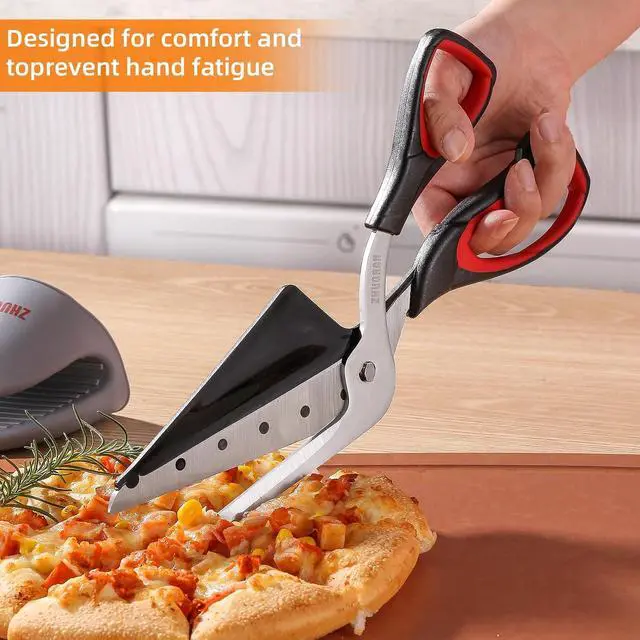Alt view image 5 of 6 - Pizza Scissors, Pizza Cutter with Shovel, Food-Grade Sharp Stainless Steel Blade and Soft Grip Handle, Multifunctional Kitchen Scissors, 27cm (black)