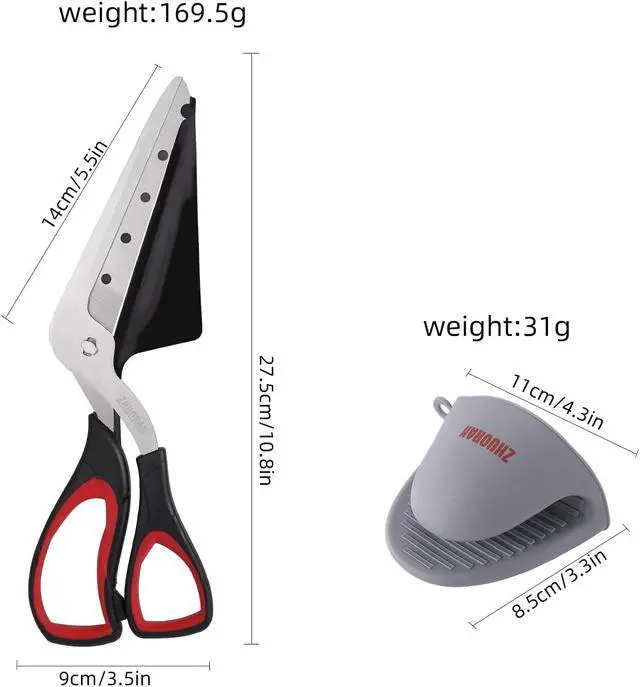 Alt view image 6 of 6 - Pizza Scissors, Pizza Cutter with Shovel, Food-Grade Sharp Stainless Steel Blade and Soft Grip Handle, Multifunctional Kitchen Scissors, 27cm (black)