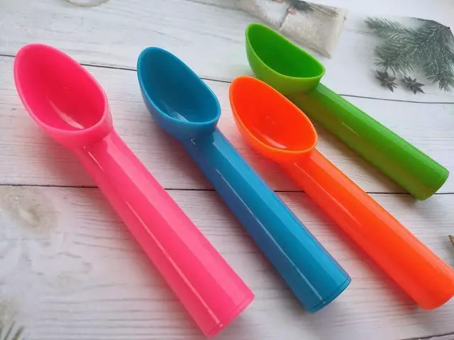 Alt view image 7 of 7 - 4 Pack Plastic Ice Cream Scoop Nonstick Anti-Freeze Ice Cream Scooper for Fruits, Watermelon, Yogurt, Melon Ball, Sorbet Spoon Kitchen Tool (Orange, Green, Blue, Pink)