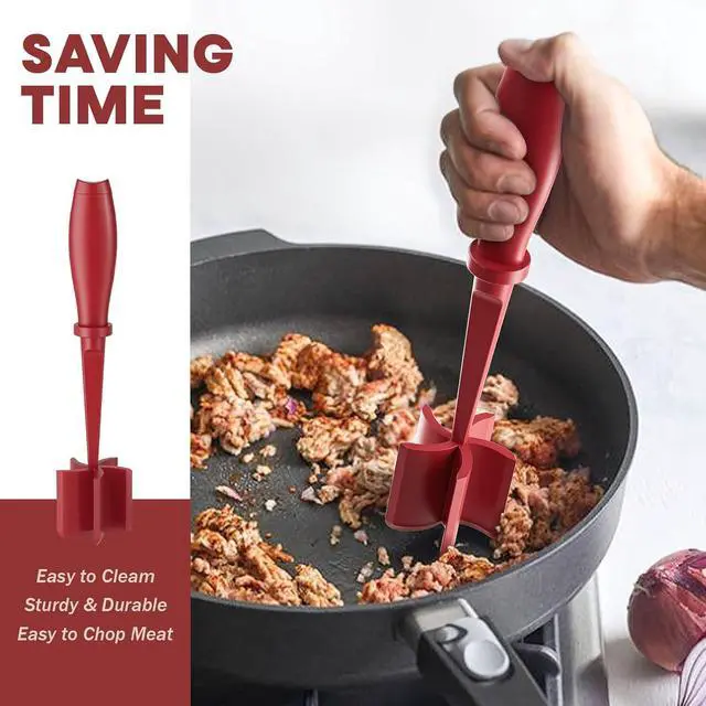 Alt view image 4 of 7 - Meat Chopper, Upgrade Hamburger Smasher, Premium Heat Resistant Meat Masher for Ground Beef, Ground Turkey and More, Non Stick Mix Grinder-Red