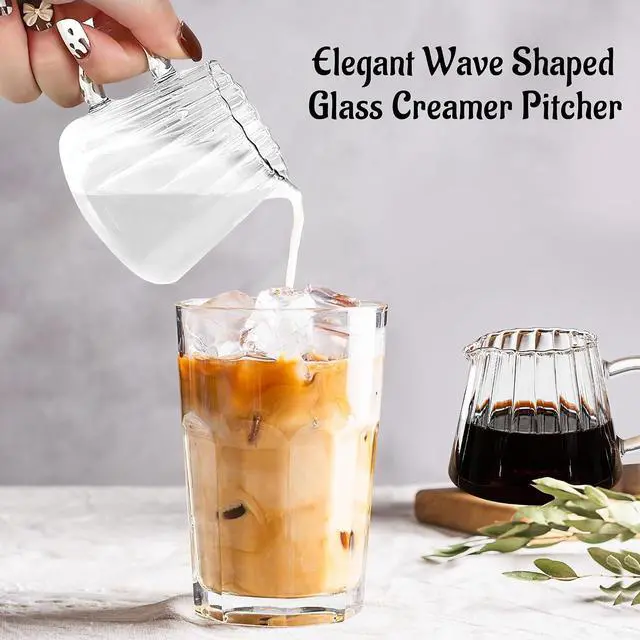 Alt view image 2 of 7 - Loscarol 2 Pcs Small Creamer Pitcher, Elegant Wave Shaped Glass Creamer Jug, for Coffee, Milk, Tea, 6 oz Milk Frothing Pitcher for Kitchen