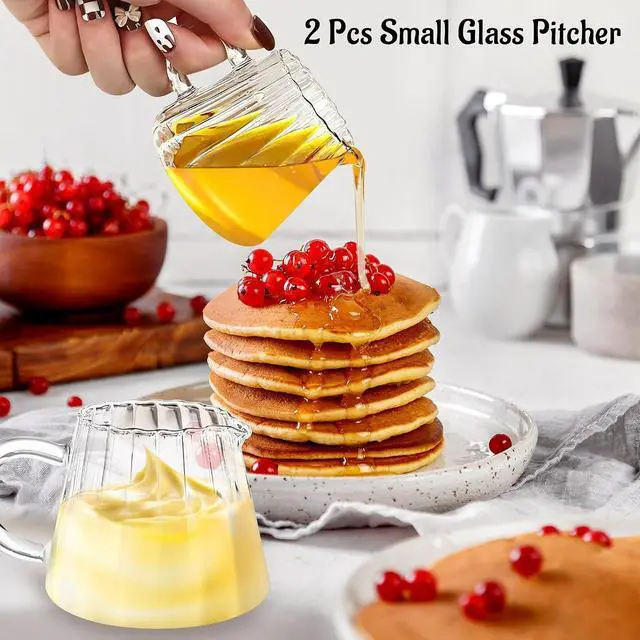 Alt view image 4 of 7 - Loscarol 2 Pcs Small Creamer Pitcher, Elegant Wave Shaped Glass Creamer Jug, for Coffee, Milk, Tea, 6 oz Milk Frothing Pitcher for Kitchen