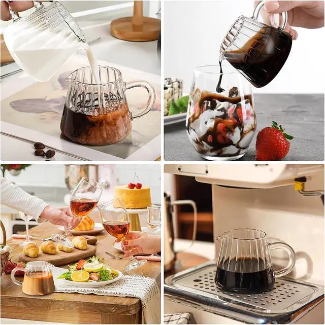 Alt view image 5 of 7 - Loscarol 2 Pcs Small Creamer Pitcher, Elegant Wave Shaped Glass Creamer Jug, for Coffee, Milk, Tea, 6 oz Milk Frothing Pitcher for Kitchen