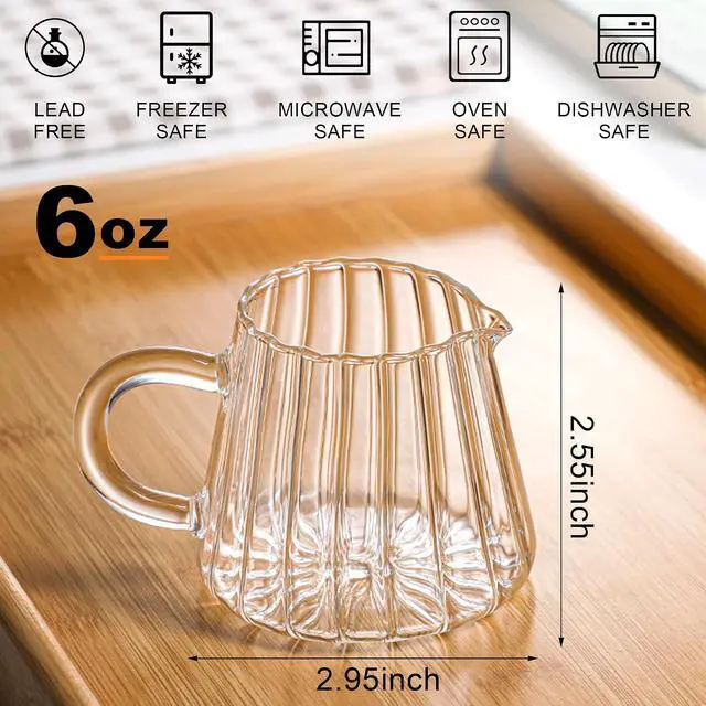 Alt view image 6 of 7 - Loscarol 2 Pcs Small Creamer Pitcher, Elegant Wave Shaped Glass Creamer Jug, for Coffee, Milk, Tea, 6 oz Milk Frothing Pitcher for Kitchen