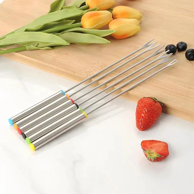 Main image of 6PCS Stainless Steel Fondue Forks - 9.5 Inch, Colored Coding, Set of 6 for Hot Pot, Barbecue, Fruits, Vegetables