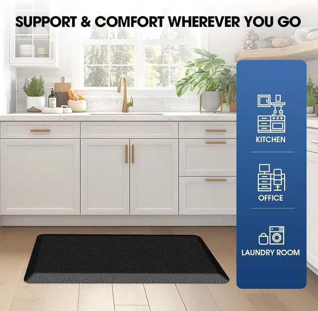 Alt view image 7 of 7 - Mattitude Anti-Fatigue Kitchen Mats for Floor Standing Mats 17"x28" Black
