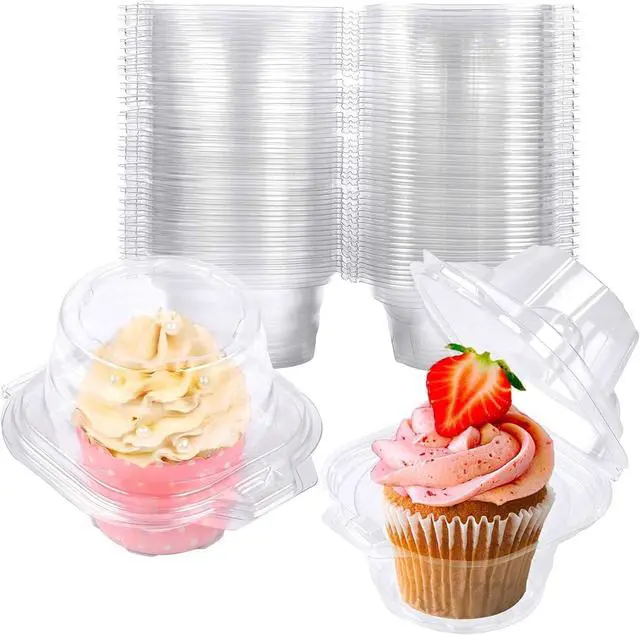 Main image of NPLUX 50 Pack Individual Cupcake Containers Plastic Cupcake Boxes Stackable
