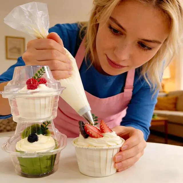 Alt view image 6 of 7 - NPLUX 50 Pack Individual Cupcake Containers Plastic Cupcake Boxes Stackable