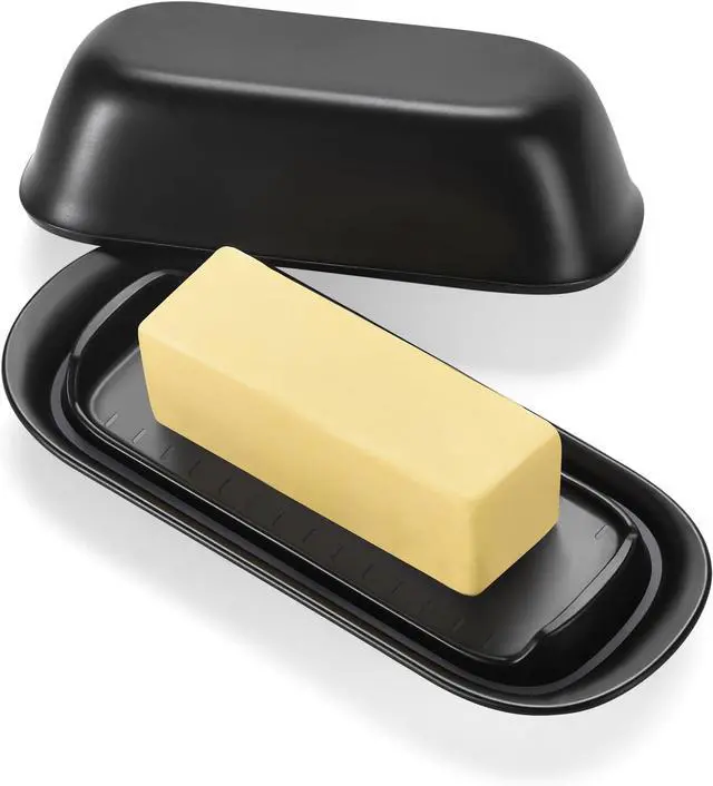 Main image of Hekeieon Butter Dish with Lid, Butter Keeper, Easy Scoop,Butter Container Holds for East/West Coast Butter, Dishwasher Safe (Black)