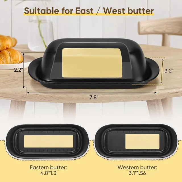 Alt view image 3 of 6 - Hekeieon Butter Dish with Lid, Butter Keeper, Easy Scoop,Butter Container Holds for East/West Coast Butter, Dishwasher Safe (Black)