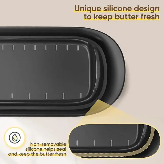 Alt view image 5 of 6 - Hekeieon Butter Dish with Lid, Butter Keeper, Easy Scoop,Butter Container Holds for East/West Coast Butter, Dishwasher Safe (Black)