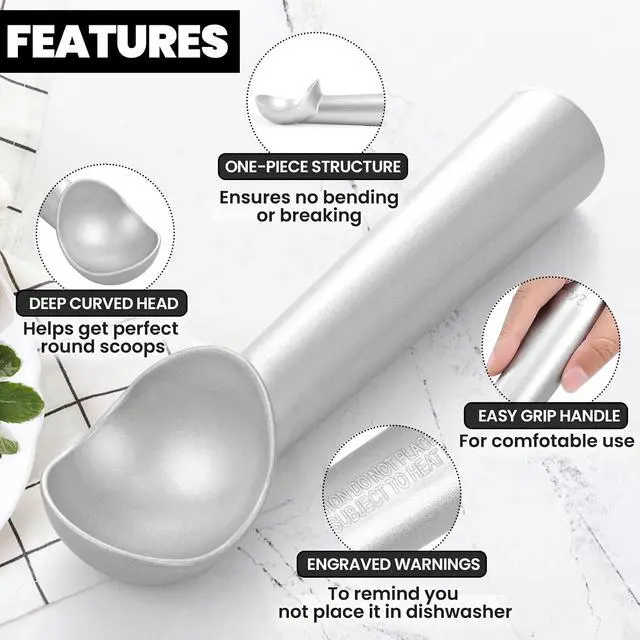 Alt view image 4 of 7 - CUNSENR 7 inch Ice Cream Scoop - One-Piece Nonstick Aluminum Ice Cream Scooper - Professional Metal Ice Cream Spoon - Durable, Easy to Use & Clean - Lightweight Cookie Spoon - Scoop Ice Cream (Sliver)
