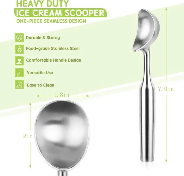 Alt view image 2 of 7 - Ice Cream Scoop, 7.9 inches One-Piece Design Stainless Steel Scooper for Cookie Dough,Gelato, Sorbet,Heavy Duty with Comfort Handle, Dishwasher Safe