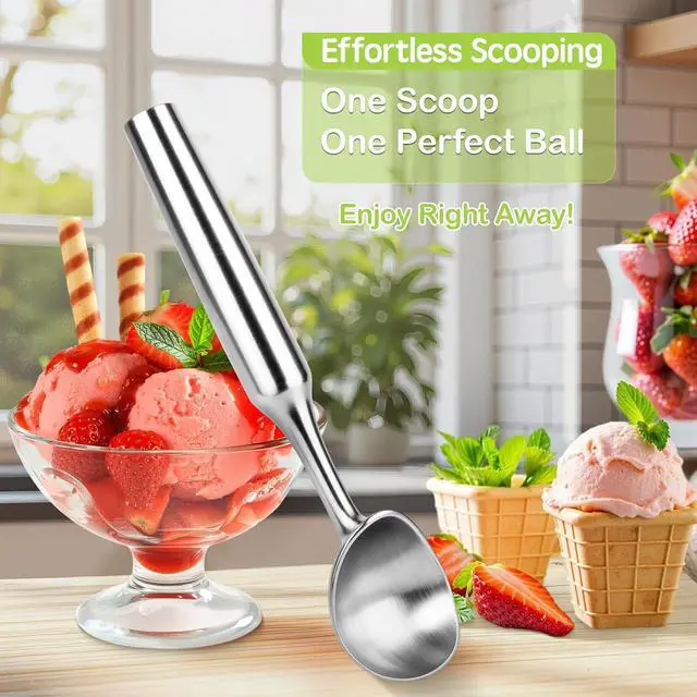 Alt view image 5 of 7 - Ice Cream Scoop, 7.9 inches One-Piece Design Stainless Steel Scooper for Cookie Dough,Gelato, Sorbet,Heavy Duty with Comfort Handle, Dishwasher Safe