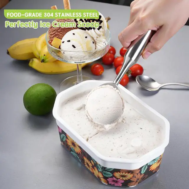 Alt view image 3 of 7 - Ice Cream Scoop, 7.9 inches One-Piece Design Stainless Steel Scooper for Cookie Dough,Gelato, Sorbet,Heavy Duty with Comfort Handle, Dishwasher Safe