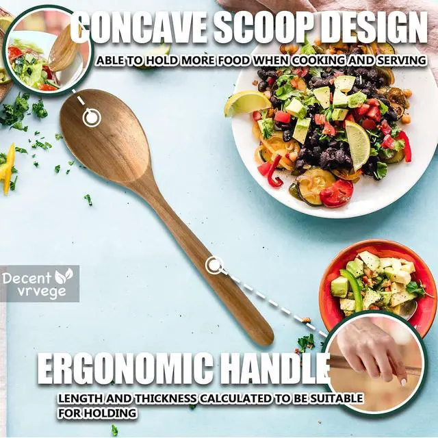 Alt view image 2 of 7 - Wood Spoon, Healthy Acacia Wooden Cooking Spoons, Durable Kitchen Serving Spoon Scooper, Non Scratch Wood Ladle Tableware For Cooking, Serving Salad, Stirring Soup, Easy to use