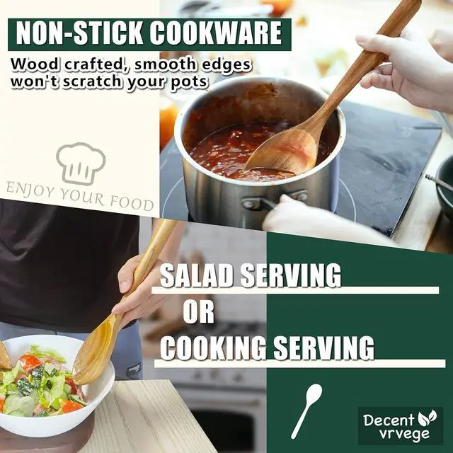 Alt view image 3 of 7 - Wood Spoon, Healthy Acacia Wooden Cooking Spoons, Durable Kitchen Serving Spoon Scooper, Non Scratch Wood Ladle Tableware For Cooking, Serving Salad, Stirring Soup, Easy to use