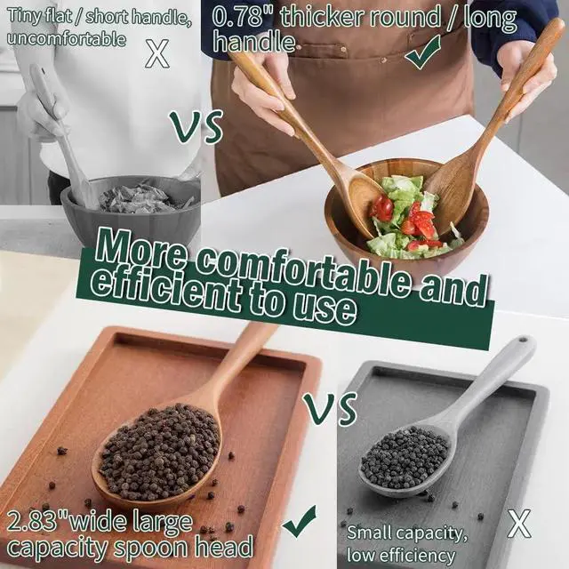 Alt view image 5 of 7 - Wood Spoon, Healthy Acacia Wooden Cooking Spoons, Durable Kitchen Serving Spoon Scooper, Non Scratch Wood Ladle Tableware For Cooking, Serving Salad, Stirring Soup, Easy to use