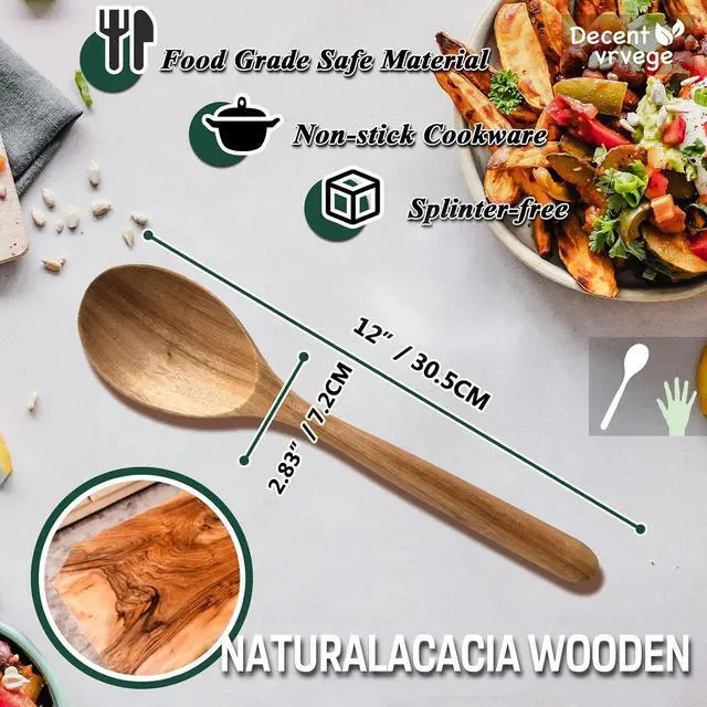 Alt view image 4 of 7 - Wood Spoon, Healthy Acacia Wooden Cooking Spoons, Durable Kitchen Serving Spoon Scooper, Non Scratch Wood Ladle Tableware For Cooking, Serving Salad, Stirring Soup, Easy to use