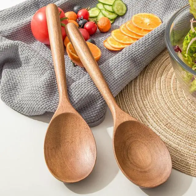 Alt view image 7 of 7 - Wood Spoon, Healthy Acacia Wooden Cooking Spoons, Durable Kitchen Serving Spoon Scooper, Non Scratch Wood Ladle Tableware For Cooking, Serving Salad, Stirring Soup, Easy to use
